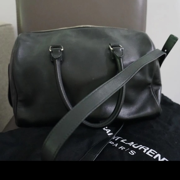 Yves Saint Laurent YSL Black Studded Duffel 6 Shoulder Bag Purse Silver - Picture 8 of 16